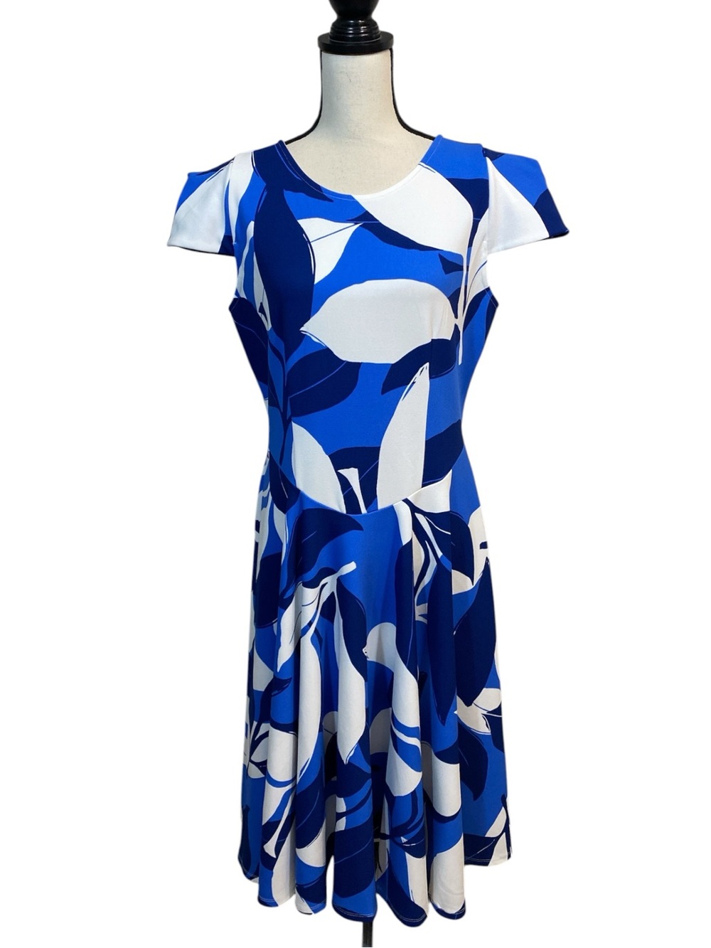 Marc Bouwer Bold Blue and White Fit and Flare Midi Dress L
